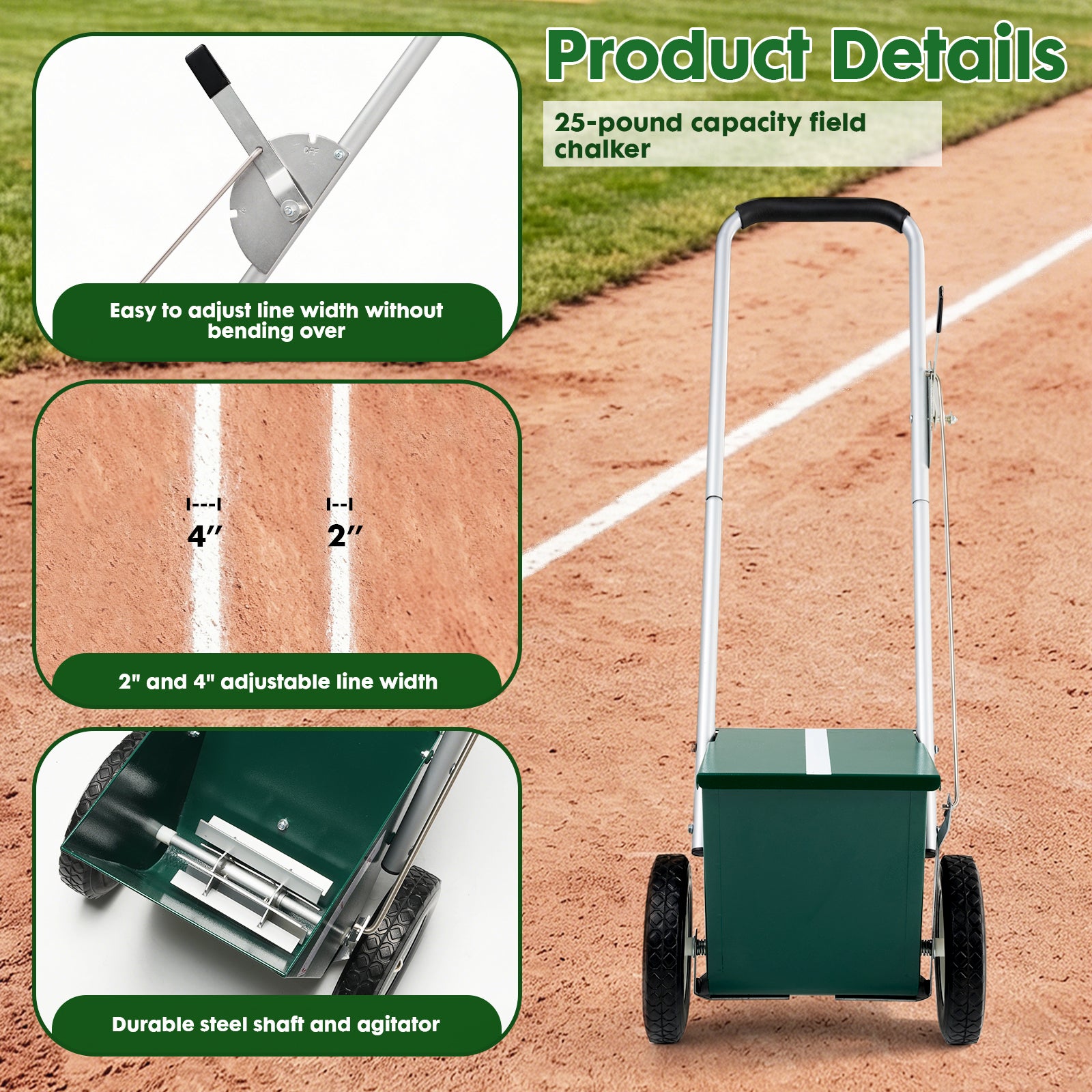 Field chalker for Baseball andSoftball Field, Dry Line Marker, 2" and 4" Wide Lines Adjustable, 25 Lbs