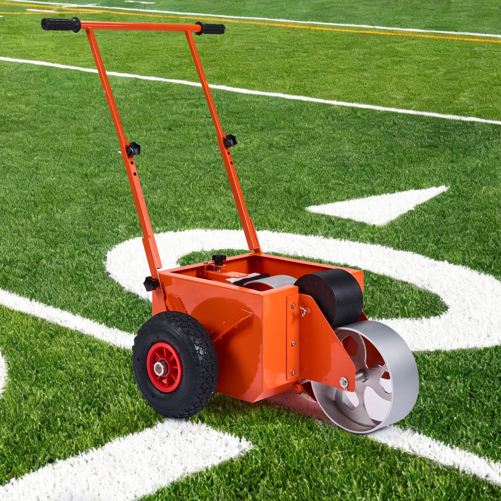 Wheel Transfer Line Marker for Sports Fields, 4 inch Wide Line, Durable Steel Paint Tank, Adjustable Handle, Big Pneumatic Wheels