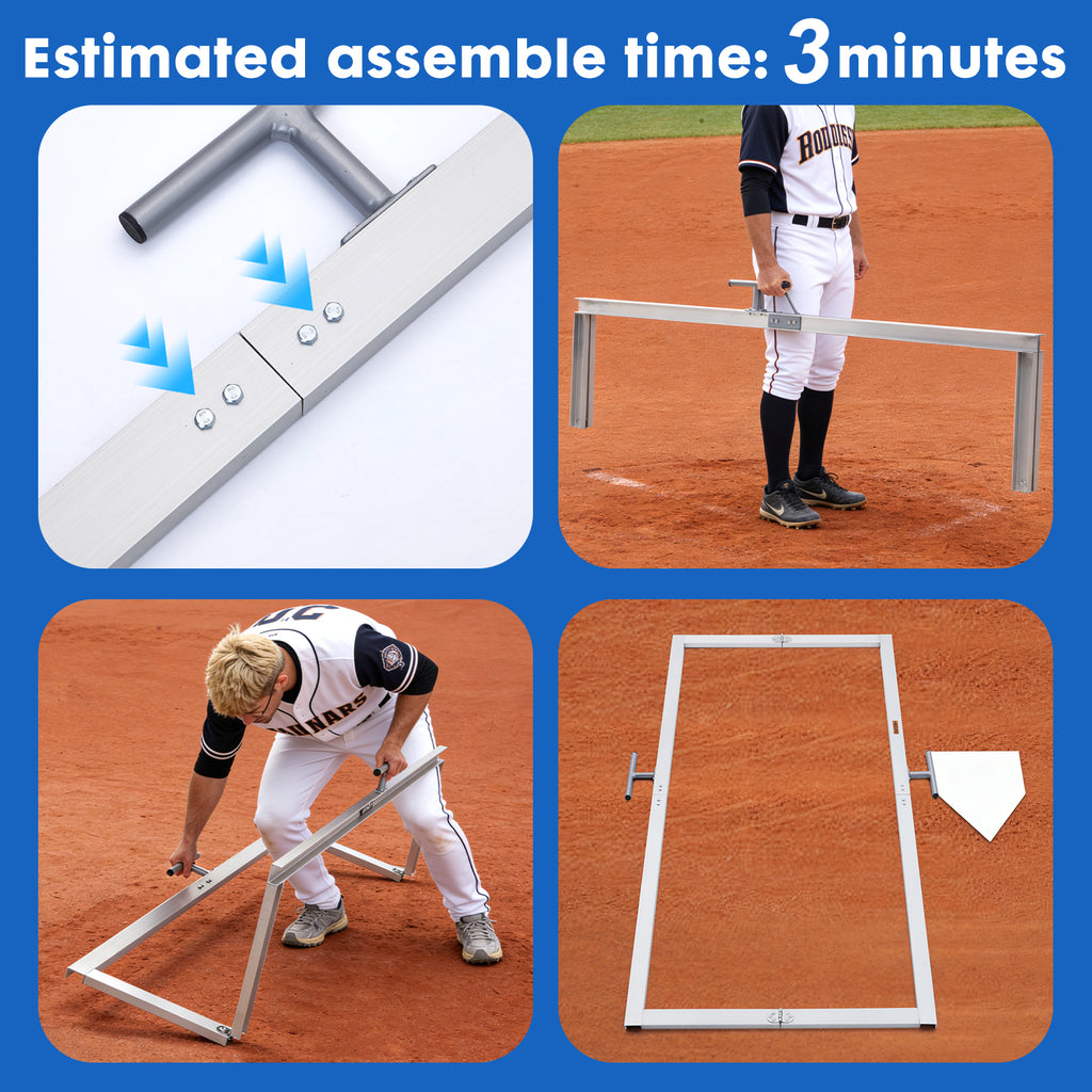 Batter's Box Template, Aluminum, Foldable, Heavy-Duty, for Baseball and Softball Field, Coaching Accessory