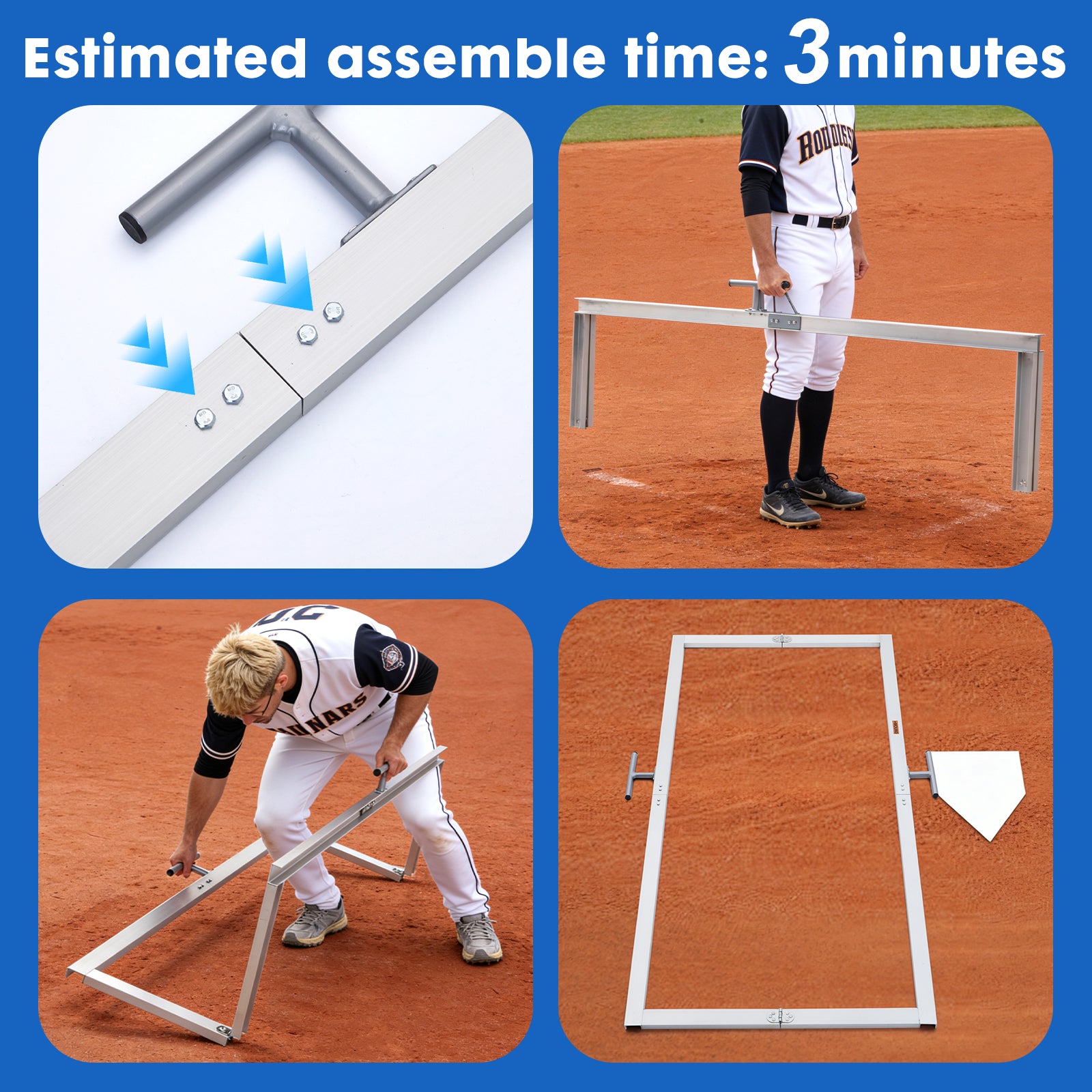 Batter's Box Template, Aluminum, Foldable, Heavy-Duty, for Baseball and Softball Field, Coaching Accessory