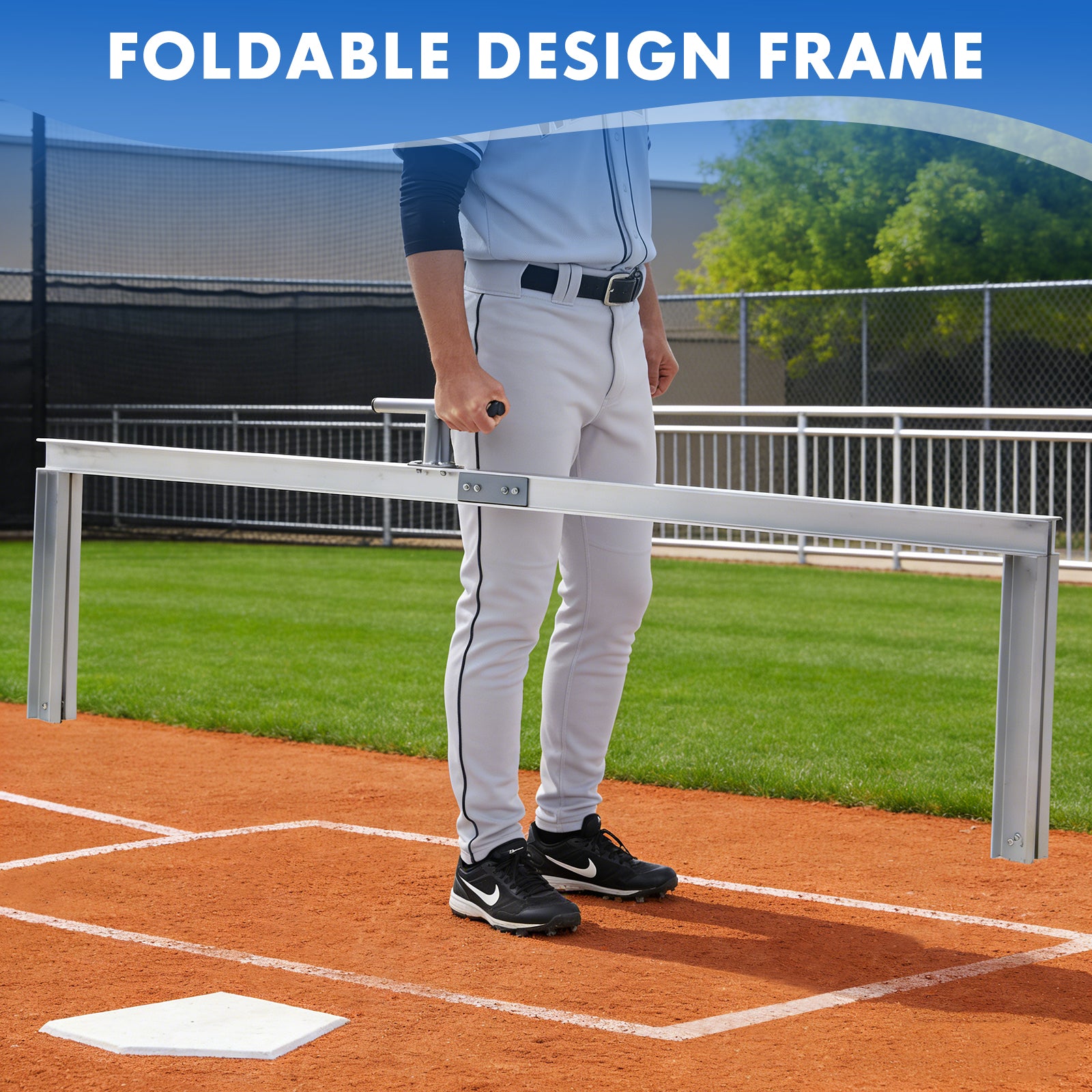 Batter's Box Template, Aluminum, Foldable, Heavy-Duty, for Baseball and Softball Field, Coaching Accessory