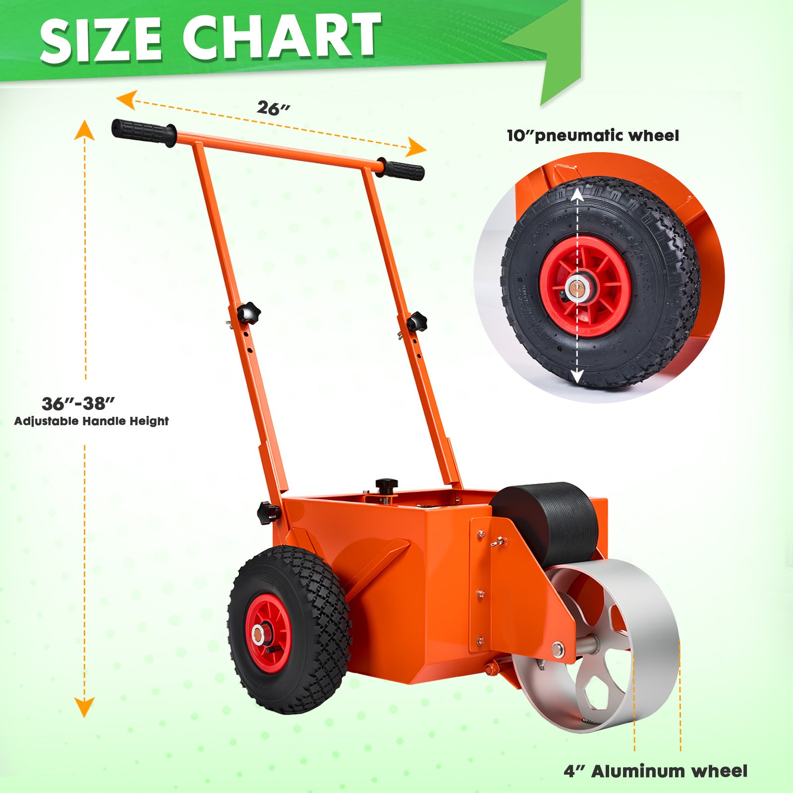 Wheel Transfer Line Marker for Sports Fields, 4 inch Wide Line, Durable Steel Paint Tank, Adjustable Handle, Big Pneumatic Wheels